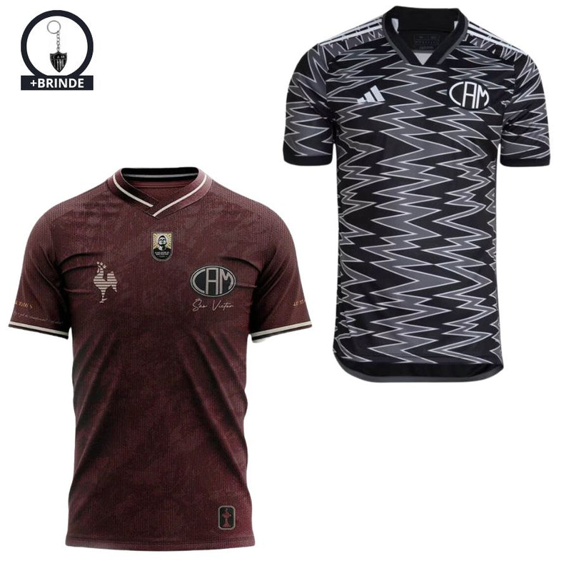 Kit 2 Camisas Atlético Mineiro 2024/25 Torcedor Masculino Terceiro Uniforme + Manto da Massa + Brinde