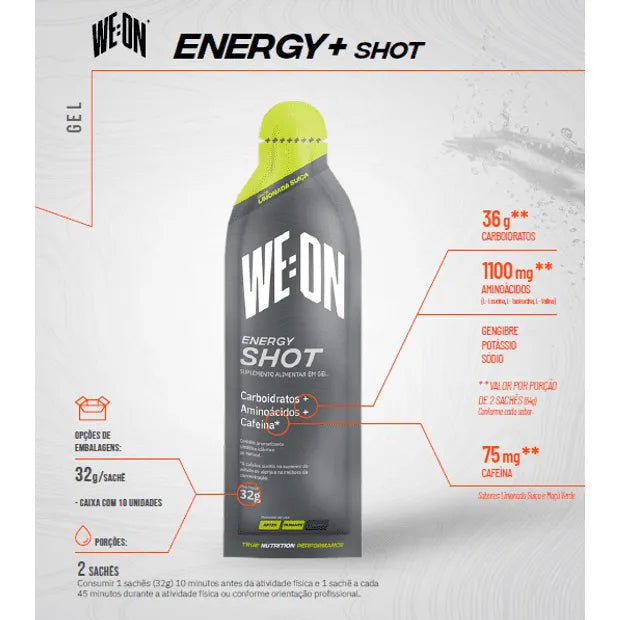 Energy Shot - Sabor Maçã Verde - Com cafeína - Suplemento em gel